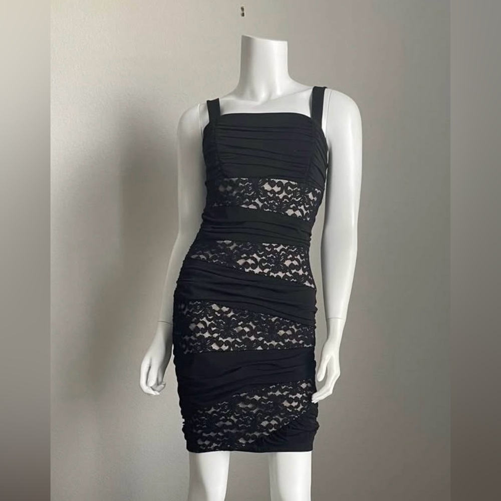 Enfocus Studio Black Spaghetti Strap Bodycon Mini Dress